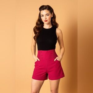 Hot From Hollywood High Waist Sailor Button Pinup Shorts Hot Pink Size Large NWT
